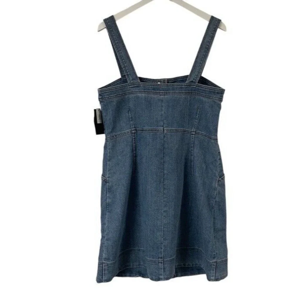 Michael Kors Stretch Denim Dress Pockets Straps Overalls Preppy 90s Size 12 NEW - Picture 3 of 13
